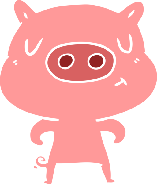 Düz renkli çizgi film içerikli domuz insan tarafından çizilmiş.