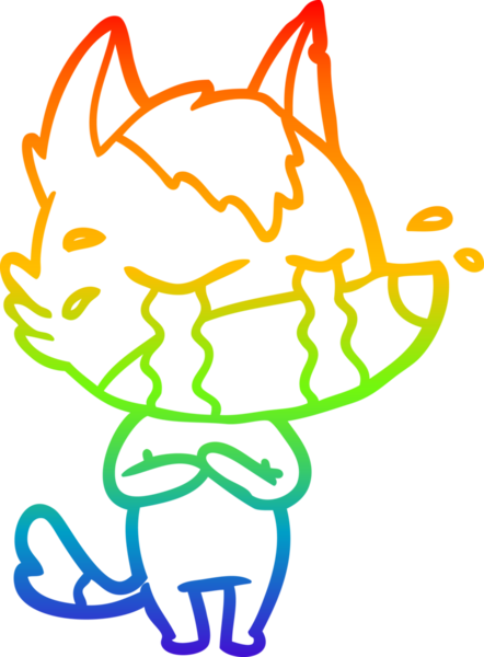 Gökkuşağı gradyan çizgi çizimi bir insan tarafından çizilmiş ağlayan bir kurt.