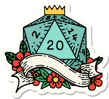 Bir insan tarafından çizilmiş 20 D20 zarının çıkartması.