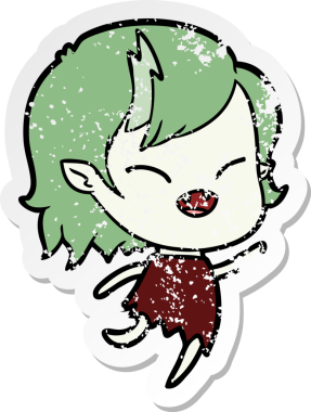 Bir insan tarafından çizilmiş gülen vampir kız çizgi filminin sıkıntılı çıkartması.