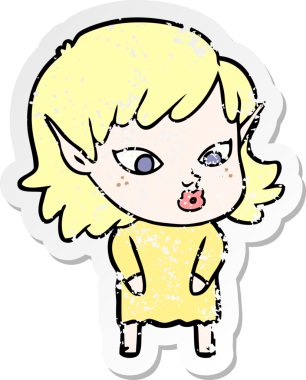 Bir insan tarafından çizilmiş güzel bir elf kızının sıkıntılı çıkartması.