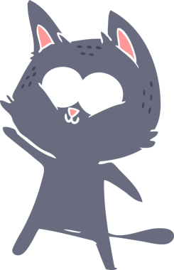 Bir insan tarafından çizilmiş düz renkli çizgi film kedisi.