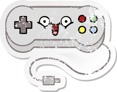 Bir insan tarafından çizilmiş sevimli bir çizgi film oyun denetleyicisinin sıkıntılı çıkartması