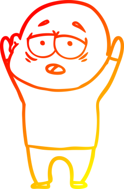 Bir insan tarafından çizilmiş, yorgun, kel bir adamın sıcak çizgi çizimi.