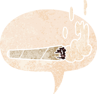 grunge 'da konuşma baloncuğu olan karikatür marihuana eklemi bir insan tarafından çizilmiş sıkıntılı retro tarzı