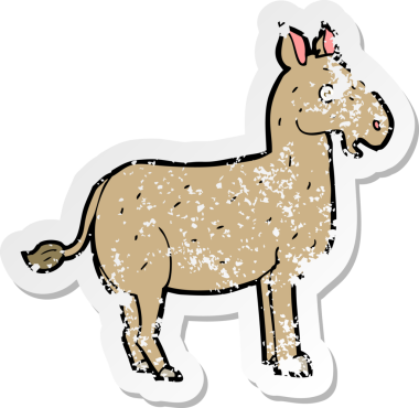 Bir insan tarafından çizilmiş karikatür katırının geriletilmiş çıkartması.