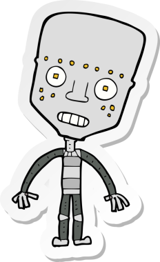 Bir insan tarafından çizilmiş robot karikatür çıkartması.