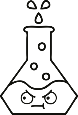 Bir insan tarafından çizilmiş bir bilim şişesinin çizgi çizimi.