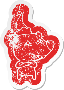 Bir insan tarafından çizilmiş noel baba şapkası takan dişleri gösteren bir ayı çıkartması.