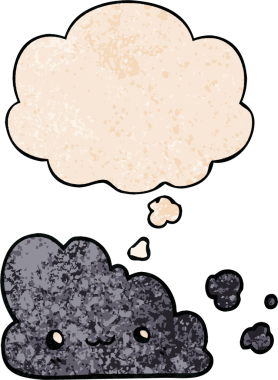 Bir insan tarafından çizilmiş grunge doku tarzında düşünce baloncuğu olan sevimli çizgi film bulutu.