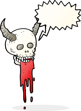 Bir insan tarafından çizilmiş konuşma baloncuğu olan ürkütücü cadılar bayramı kafatası çizgi filmi.