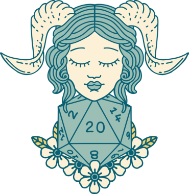 Retro Dövme Biçimi Doğal 20 D20 zar atışıyla bir insan tarafından çizilmiş