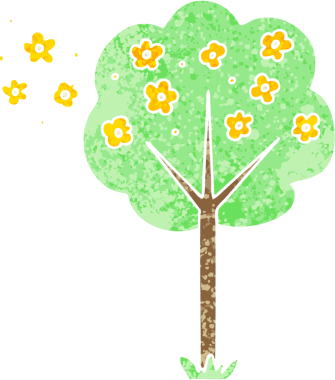 Bir insan tarafından çizilmiş retro illüstrasyon tarzı tuhaf çizgi film ağacı