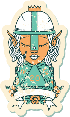 Retro Dövme Tarzı Elf Savaşçısı Doğal 20 zar atışıyla Bir insan tarafından çizilmiş