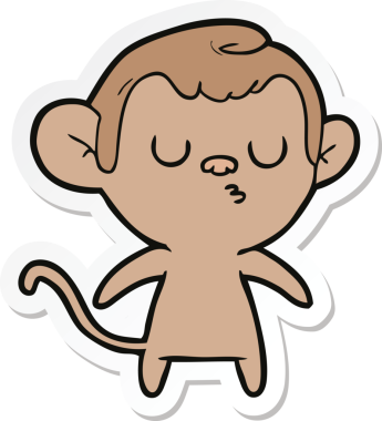 Bir insan tarafından çizilmiş çizgi film maymununun çıkartması.