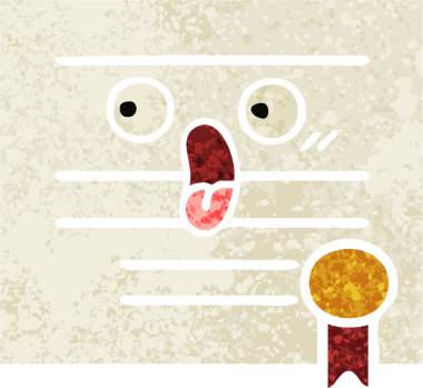 Bir insan tarafından çizilmiş mezuniyet diplomasının retro çizim tarzı karikatürü.