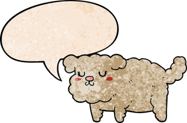 Konuşma baloncuğu olan çizgi film köpeği insan tarafından çizilmiş eski moda dokular.