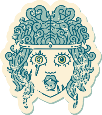 Bir insan tarafından çizilmiş barbar bir insanın grunge sticker 'ı.