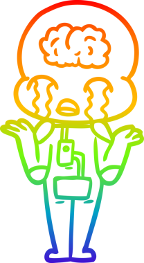 Gökkuşağı gradyan çizgi çizimi bir insan tarafından çizilmiş büyük beyin uzaylısının ağlaması