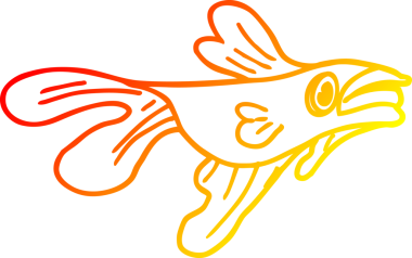 Bir insan tarafından çizilmiş bir çizgi film balığının sıcak gradyan çizimi