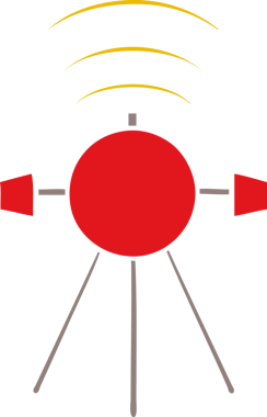 Bir insan tarafından çizilmiş düz renkli bir uydu karikatürü