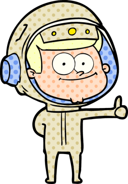 Bir insan tarafından çizilmiş mutlu astronot çizgi filmi.