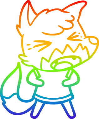 Bir insan tarafından çizilmiş kızgın bir tilkinin gökkuşağı gradyanı çizimi