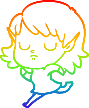 Gökkuşağı gradyan çizgi çizimi bir insan tarafından çizilmiş bir elf kızı