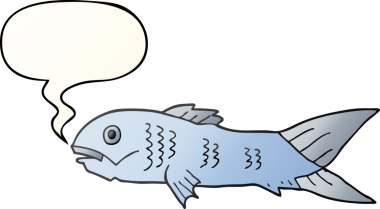 bir insan tarafından çizilmiş, konuşma baloncuklu çizgi film balığı.