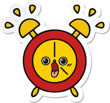 Bir insan tarafından çizilmiş şirin bir çizgi film çalar saatinin çıkartması.