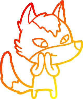 Bir insan tarafından çizilmiş dost canlısı bir kurt çizgi çizimi.