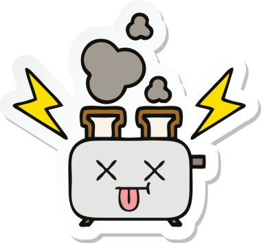 Bir insan tarafından çizilmiş bir tost makinesinin şirin bir karikatürü.