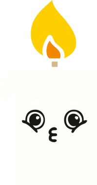 Bir insan tarafından çizilmiş yanan bir mumun düz renkli retro karikatürü