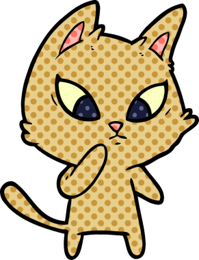 Bir insan tarafından çizilmiş kafası karışmış çizgi film kedisi.