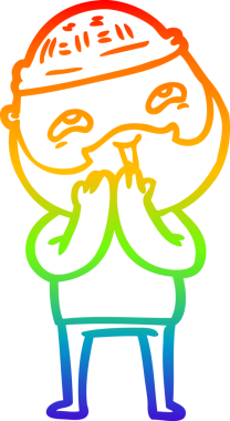 Bir insan tarafından çizilmiş mutlu sakallı bir adamın çizgi çizimi.