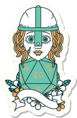 Bir insan tarafından çizilmiş 20 zarlı bir insan dövüşçüsünün çıkartması.