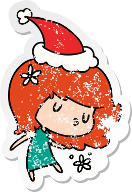 Bir insan tarafından çizilmiş Kawai kızının, sıkıntılı bir Noel çıkartması.