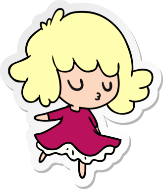 Bir insan tarafından çizilmiş tatlı bir kawai kızının serbest sticker karikatürü.