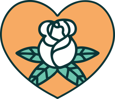 Bir insan tarafından çizilmiş kalp ve çiçeklerin ikonik dövme şekli