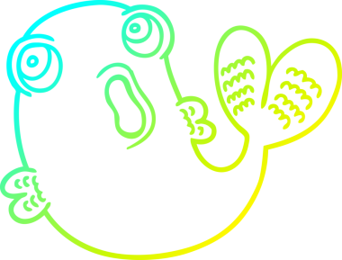 Bir insan tarafından çizilmiş bir karikatür balığının soğuk gradyan çizimi