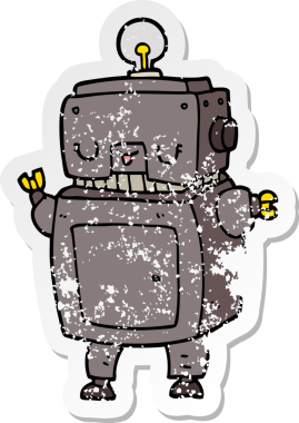 Bir insan tarafından çizilmiş karikatür robotunun sıkıntılı çıkartması.