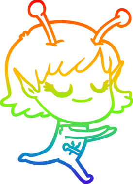 Bir insan tarafından çizilen gülümseyen uzaylı kız çizgi filminin gradyan çizimi.