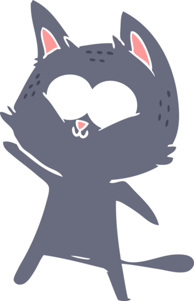 Bir insan tarafından çizilmiş düz renkli çizgi film kedisi.