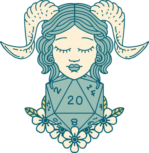 Retro Dövme Biçimi Doğal 20 D20 zar atışıyla bir insan tarafından çizilmiş