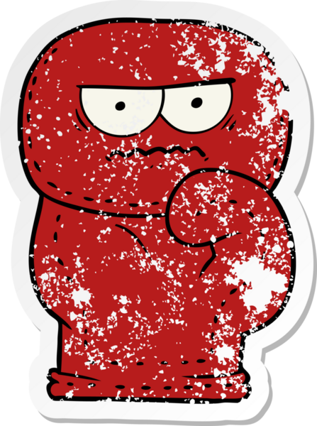 Bir insan tarafından çizilmiş karikatür boks eldiveninin sıkıntılı çıkartması.