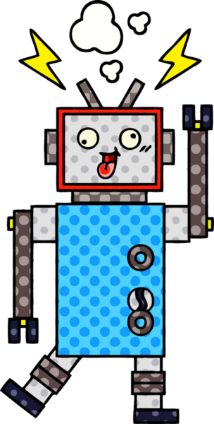 Bir insan tarafından çizilmiş çatlak bir robotun çizgi romanı.