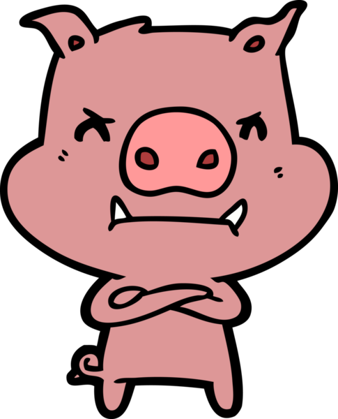 Bir insan tarafından çizilmiş kızgın çizgi film domuzu.