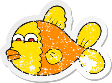 Bir insan tarafından çizilmiş karikatür balığının geriletilmiş çıkartması.