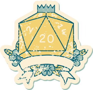 Retro Dövme Biçimi Doğal 20 kritik vuruş D20 zar bir insan tarafından çizildi