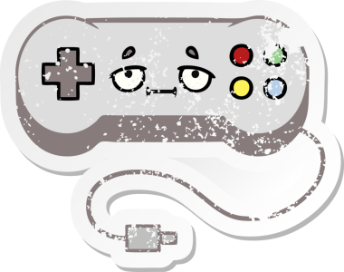 Bir insan tarafından çizilmiş sevimli bir çizgi film oyun denetleyicisinin sıkıntılı çıkartması